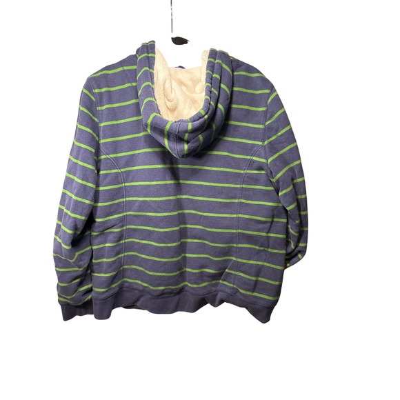 LL Bean Navy Blue Green Striped Fleece Lined Hoodie Full Zip XL - Picture 2 of 7